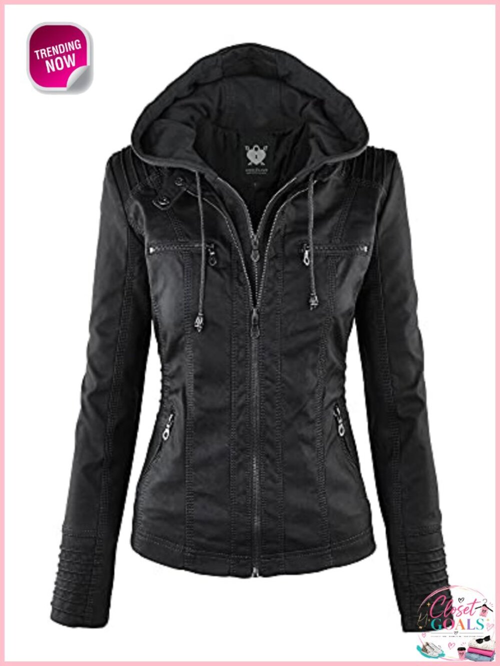 Faux Leather Moto Biker Jacket Slim Fit Cropped Vegan Leather Coat